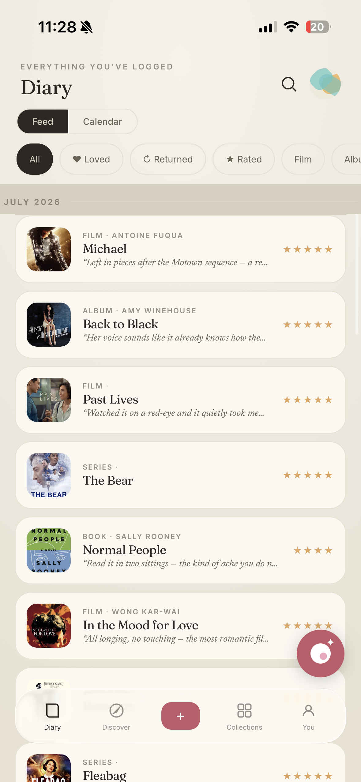 Wistly Diary — a feed of films, albums and books you've logged